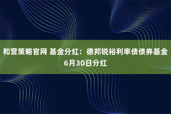 和营策略官网 基金分红：德邦锐裕利率债债券基金6月30日分红