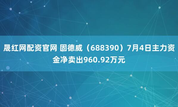 晟红网配资官网 固德威（688390）7月4日主力资金净卖出960.92万元